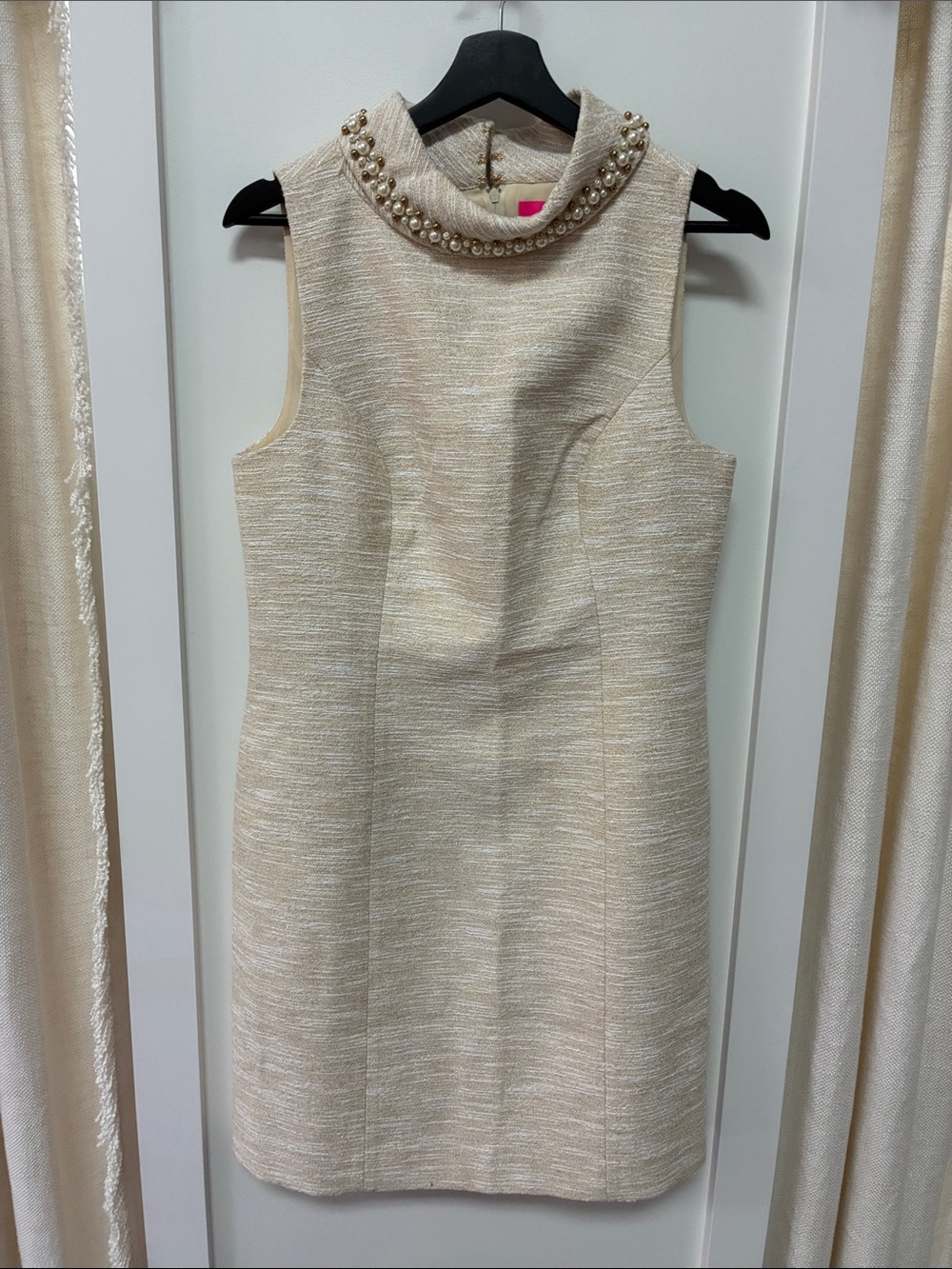 Lilly Pulitzer NWT Sleeveless Pearl-Trim Cream Shift Dress
